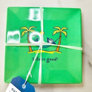 LIFE IS GOOD Set of 4 Melamine Square Plates 6" - Vintage Designs NEW